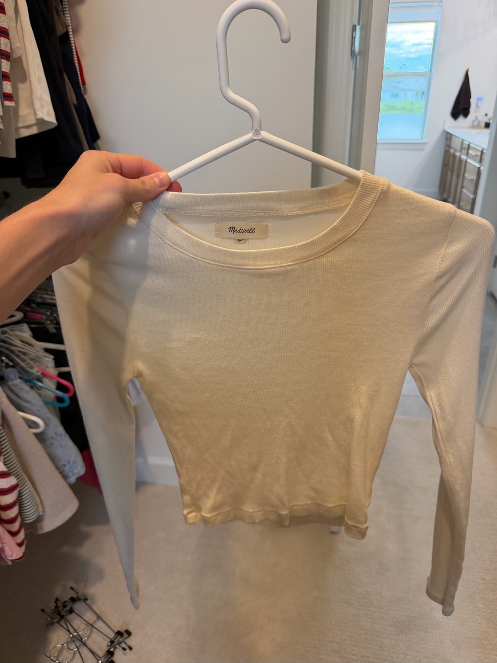 Madewell Slim Ribbed Long Sleeve Crewneck Top in Cream